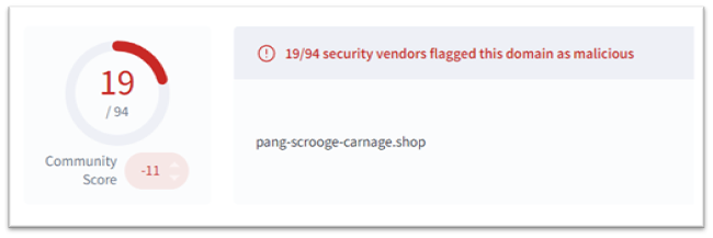 VirusTotal result on pang-scrooge-carnage[.]shop