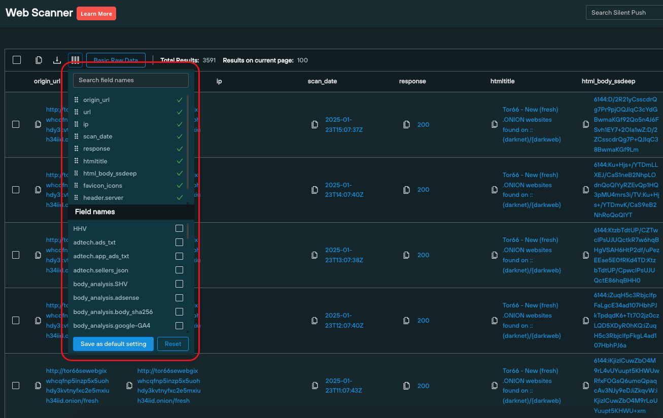 Available data categories