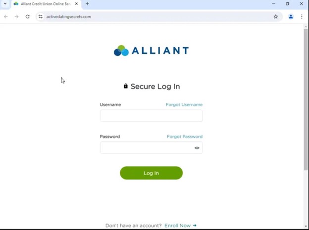 Phishing page targeting Alliant